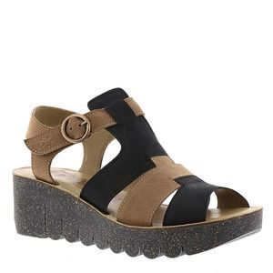 Fly London Yuni Sandal Strap Colorblock Leather Wedge Comfort Platform Sandals